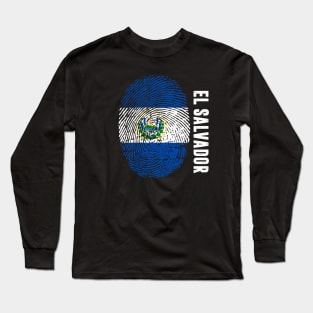 El Salvador Flag Fingerprint My Story DNA Salvadorian Long Sleeve T-Shirt